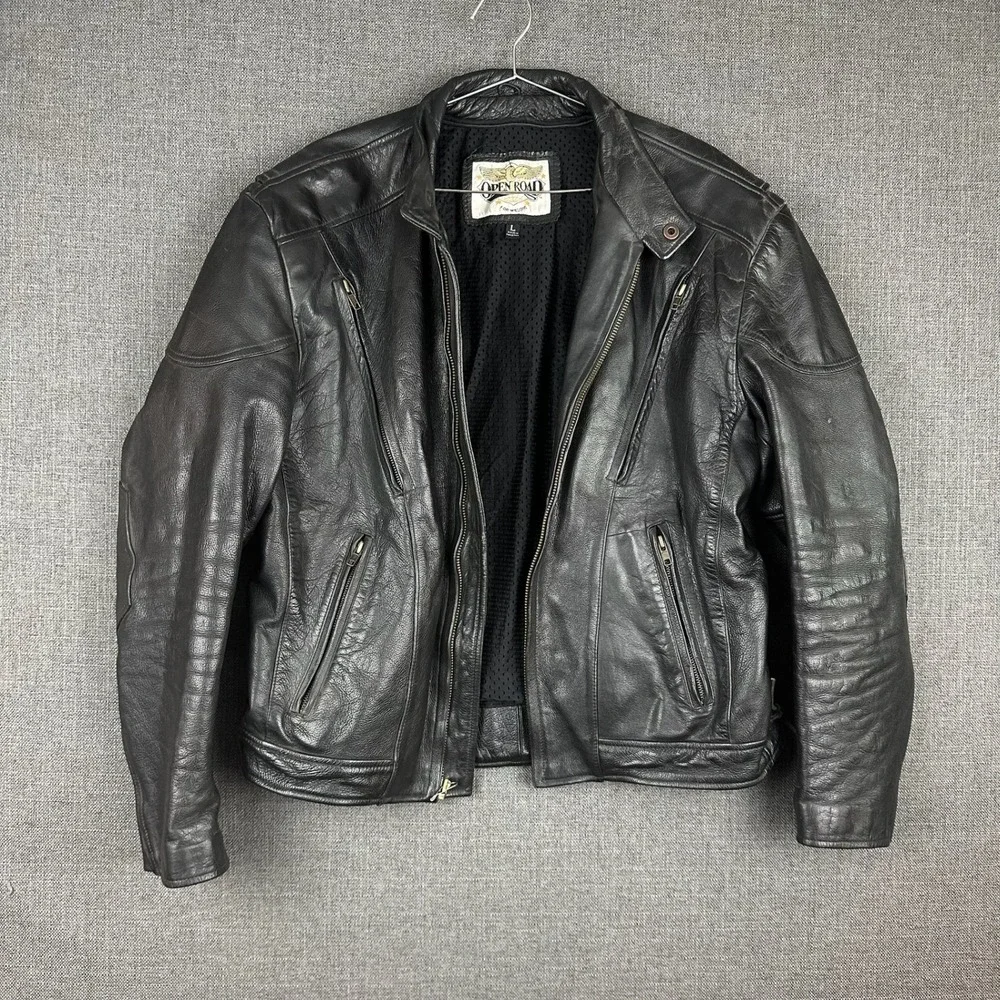 Open Road for Wilsons‎ Leather Jacket Black Motorcycle Biker Full Zip L